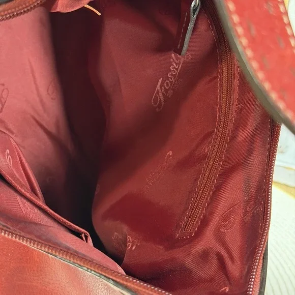 Vintage Fossil Red Leather Shoulderbag Small Under Arm Stitching